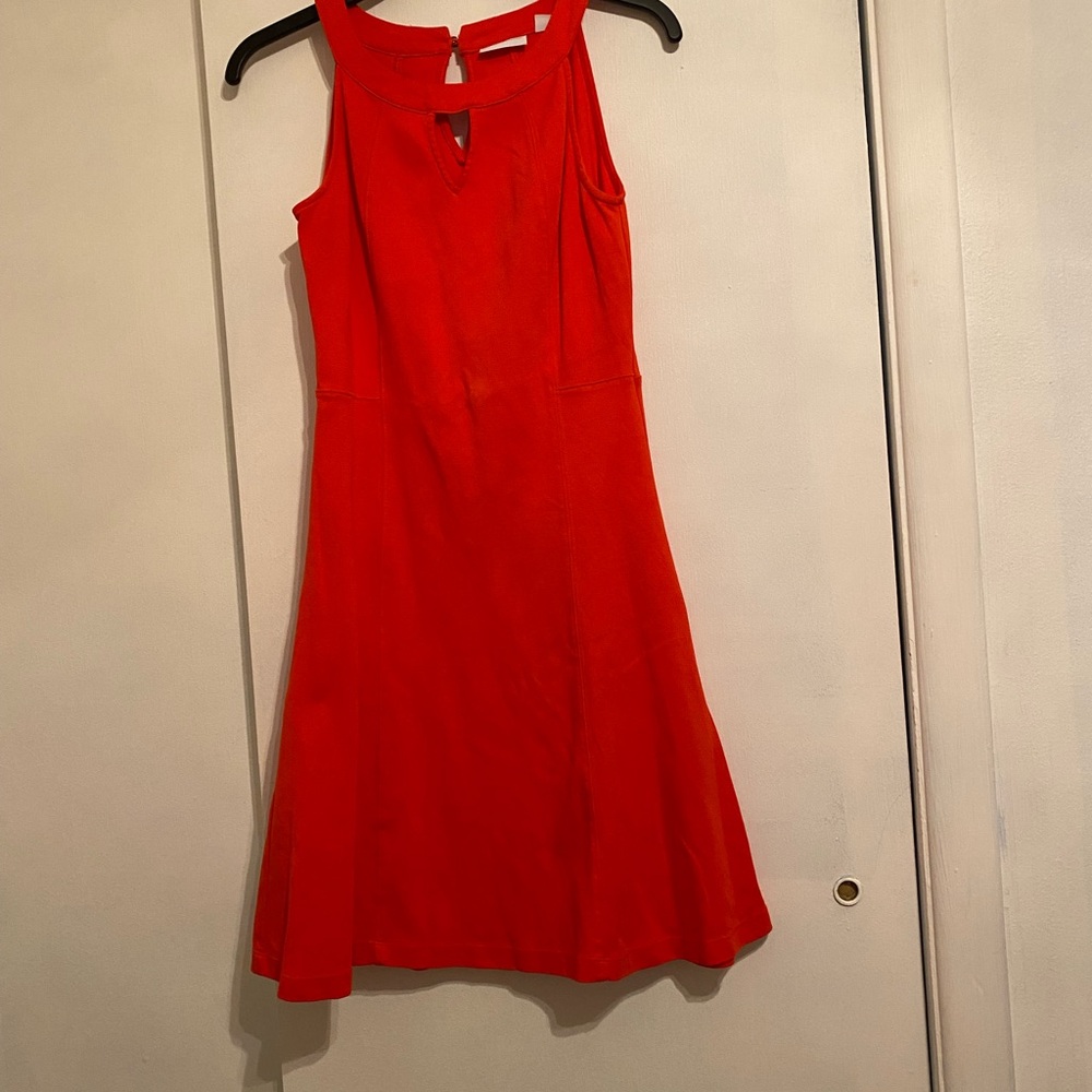 New York & Company Chic Orange Sleeveless Racer Back Style Fit/Flare Midi Dress